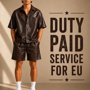 Brown croc embossed leather co-Ord set men casual summer outfit front view