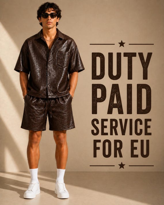 Men Croc embossed Leather Shirt Shorts Set Luxury Summer Streetwear Outfit