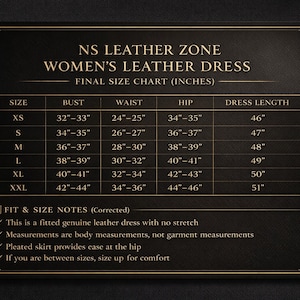 Womens leather dress size chart body measurements guide inches