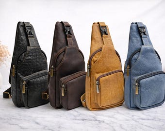 Bolso bandolera de cuero para hombre y mujer, hecho a mano, de piel de vaca.