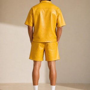 Yellow croc embossed leather summer set men front full body outfit