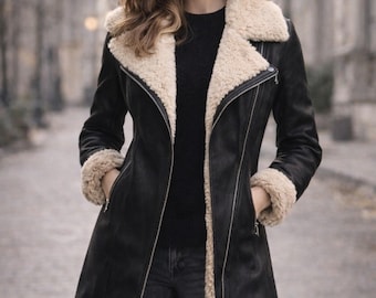 Shearling Leather Long Coat | Women's Winter Outerwear