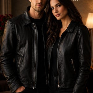 Matching Black Jackets for Couples | His and Her Winter Outerwear Valentine Gift