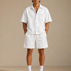 White croc embossed leather summer set men minimal luxury outfit