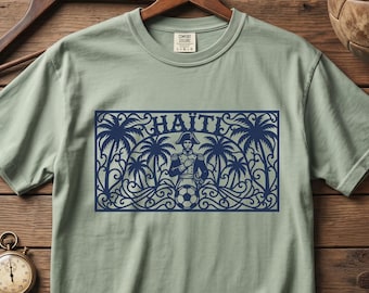 Haiti World Cup Shirt,Haitian Metal Art Style Football T-Shirt,Retro Haitian Pride Clothing For Soccer Fans,Comfort Colors® 1717 Graphic Tee