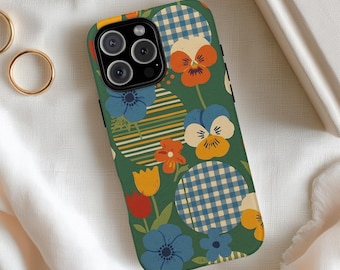Mid Century Modern Wallpaper Style Tough Phone Case,Gingham Phone Case,60s Phone Case,70s Phone Case,iPhone 17-11,Samsung Galaxy S25-S21