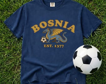 Bosnia Shirt,Bosnia Merch,Unisex Bosnia World Cup Shirt,Cool Dragon Stuff,Nostalgic Bosnia football fan gear,Comfort Colors 1717 Graphic Tee