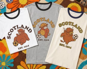 Unisex Scotland World Cup Tshirt,Ladies Scotland Football Tops,Sassy Highland Cow Shirt,70s Ringer Tee,Next Level 3604