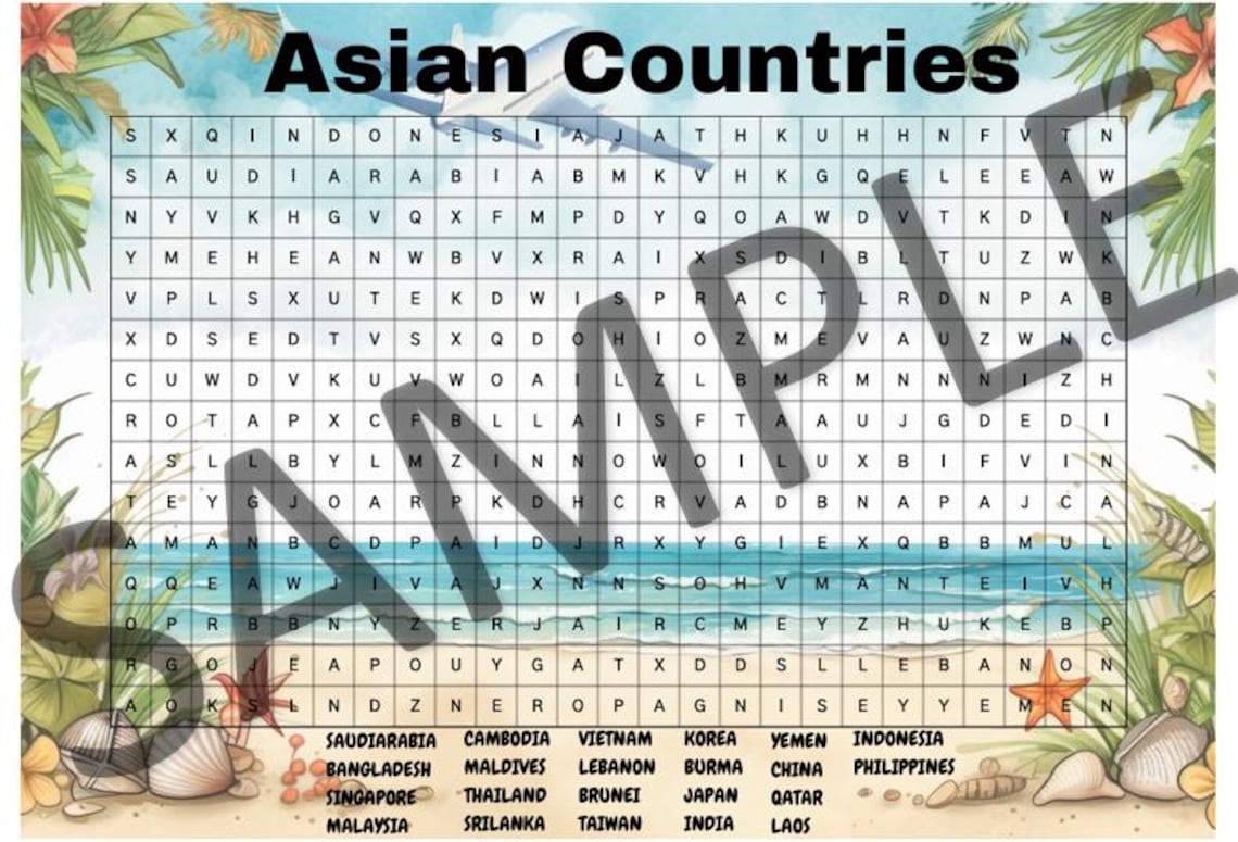 Asian Countries Word Search - Etsy