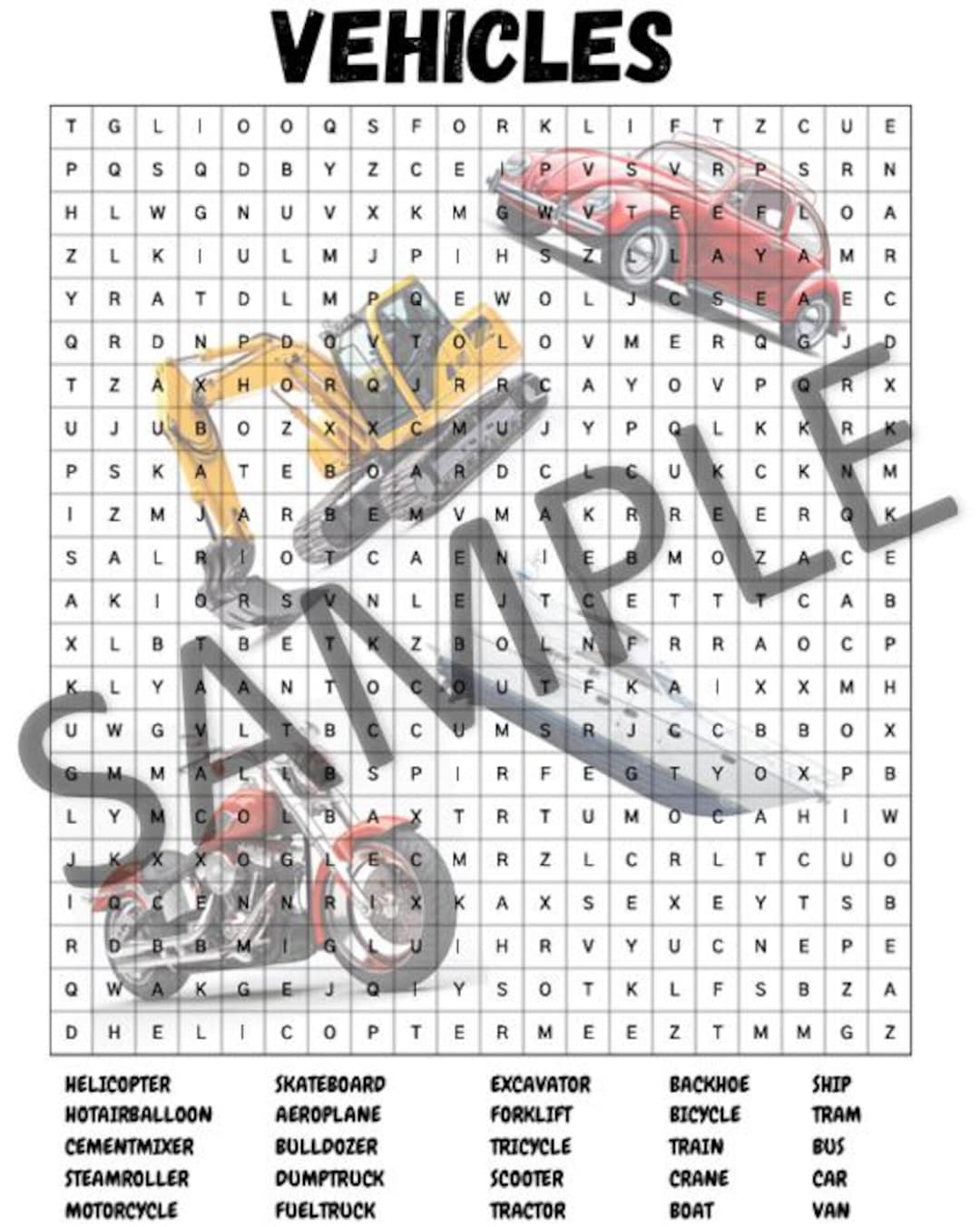 Vehicles Word Search - Etsy