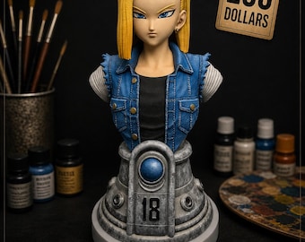 Android C-18 Bust 27 cm | Hand Painted Anime Resin Statue | Dragon Ball Z Fan Art Collectible | Premium 3D Printed Bust