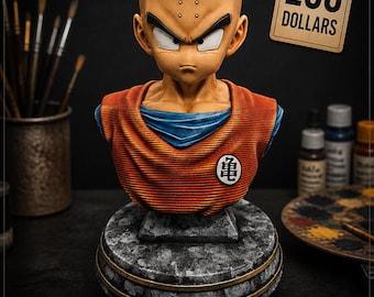 Krilin Bust 26 cm | Hand Painted Anime Resin Statue | Dragon Ball Z Fan Art Collectible | Premium 3D Printed Bust