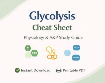 Glycolysis Cheat Sheet | Physiology And A&P Study Guide | Cellular Respiration Notes | Nursing Exam Prep | Printable PDF