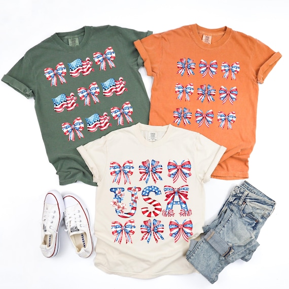 4th of July Matching Family Outfits, Matching Patriotic Crew Tee, Coquette America Bow Shirt for July 4th, Memorial Day Shirt, Election tee