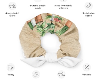 Cactus Print Scrunchie with Bow: Recycled Polyester Hair Tie