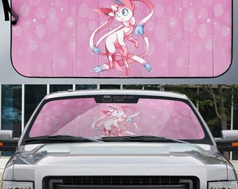 Pokeball Sylveon Car Sunshade, Pokeball Pikachu Eevee Sylveon Car Windshield, Sylveon Pokeball Monster Car Decor,Anime Monster Car Accessory