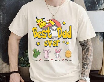 Custom Best Dad Ever PokeDad Shirt, Pokeball Pikachu Charmander Gengar Shirt, PokeDad Father's Day Tee, Gift For Dad Family Matching Shirt