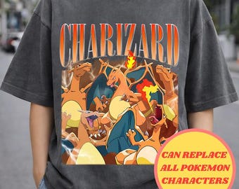Charizard Pokeball Bootleg Shirt, Vintage Homage Pikachu Charizard Shirt, Charizard Charmander Pokeball Shirt, Anime Monster Birthday Tee