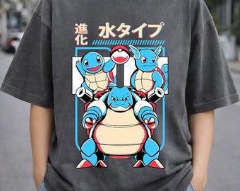 Squirtle Blastoise Pokeball Bootleg Shirt, Vintage Pikachu Blastoise Shirt, Squirtle Evolution Pokeball Tee, Anime Monster Birthday Shirt