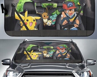 Pokeball Car Sunshade, Pikachu Eevee Togepi Bulbasaur Squirtle Car Sun Shade, Pokeball Monster Car Windshield, Anime Monster Car Accessory