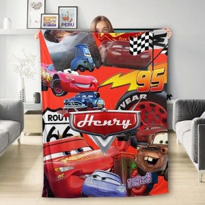 Disneyland Cars Fleece Blanket, Blanket Radiator Springs Cars Movie, Lightning Mcqueen Sally Tow Mater Cars, Cars Characters Blanket Gifts imagem 3