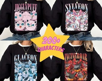 Custom All Characters Pokeball Bootleg Shirt, Vintage Homage Pikachu Shirt, Custom Pikachu Eevee Pokeball Shirt, Anime Monster Birthday Tee