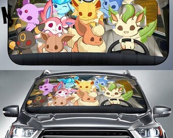 Pokeball Eeveelutions Car Sunshade, Pikachu Eevee Umbreon Sylveon Car Sun Shade, Pokeball Monster Car Decor, Anime Monster Car Accessory
