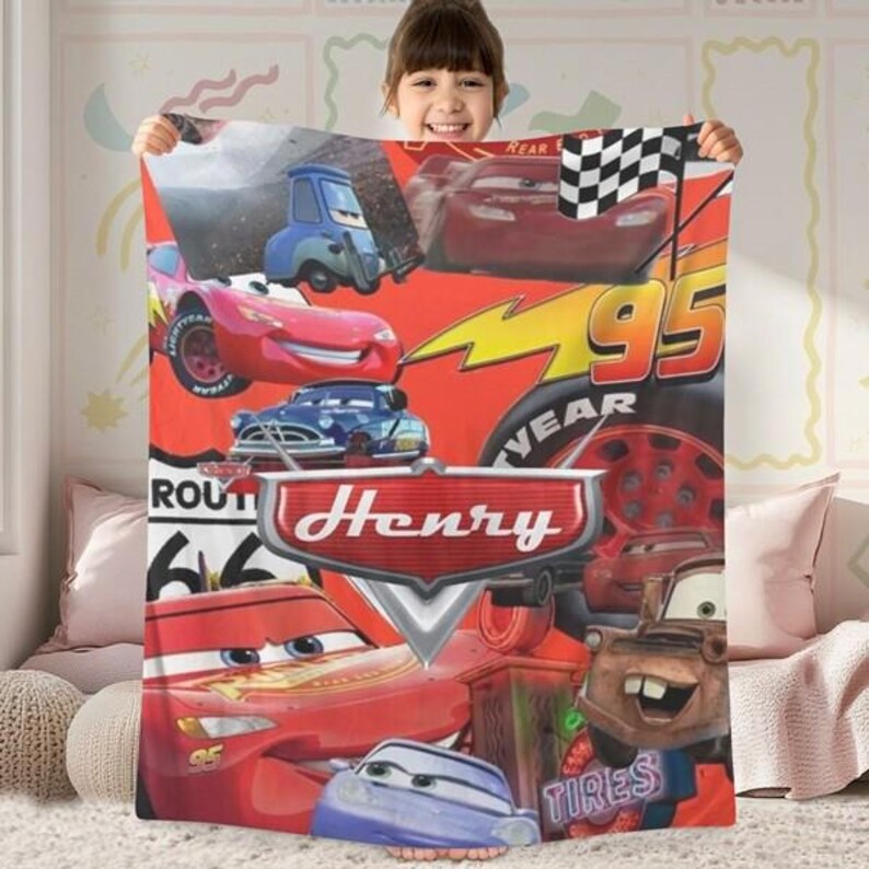 Disneyland Cars Fleece Blanket, Blanket Radiator Springs Cars Movie, Lightning Mcqueen Sally Tow Mater Cars, Cars Characters Blanket Gifts imagem 2