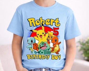 Pokeball Birthday Squad Shirts, Pokeball Matching Family Birthday Shirt, Pikachu Bulbasaur Charmander Squirtle Shirt, Anime Monster Shirt
