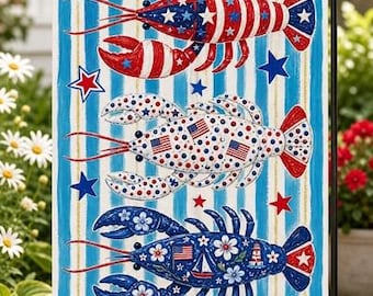 Patriot Coastal Lobster Garden Flag, Stars And Stripes House Flag, Lobster Banner, Coastal 4th of July Red White Blue Years Outdoor Decor