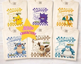 Custom Pokeball All Characters Shirt, Pikachu Charmander Bulbasaur Gengar Shirt, Poke Anime Monster Tee, Poke Family Matching Birthday Tee