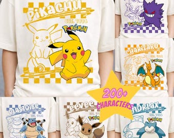 Custom Pokeball All Characters Shirt, Pikachu Charmander Bulbasaur Gengar Shirt, Poke Anime Monster Tee, Poke Family Matching Birthday Tee