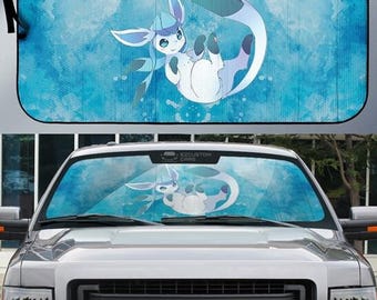 Pokeball Glaceon Car Sunshade, Pokeball Pikachu Eevee Glaceon Car Windshield, Glaceon Pokeball Monster Car Decor,Anime Monster Car Accessory