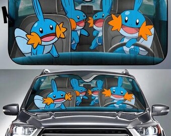 Cute Mudkip Pokeball Car Sunshade, Pokeball Pikachu Mudkip Car Windshield, Mudkip Pokeball Monster Car Decor, Anime Monster Car Accessory