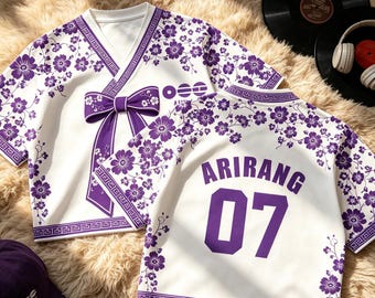 Maillot de baseball court floral de style K-Pop personnalisé, t-shirt avec nom et numéro personnalisés, cadeau unique pour femme et fille