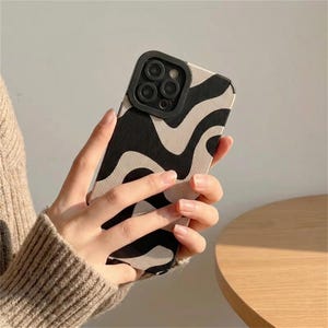 Black White Wave iPhone Case, Abstract Zebra Pattern Phone Case, Minimalist Aesthetic Cover, Modern Striped Phone Case Gift