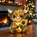 Colorful Highland Cow LED Night Light, Resin Animal Bedside Lamp, Bedroom Nursery Decor