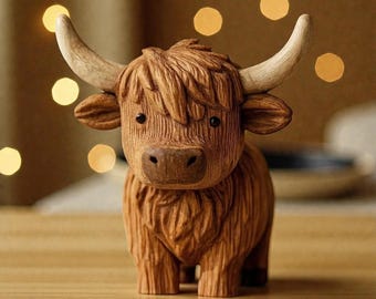 Highland Cow Resin Figurine,Farm Animal Desk Decor, Handmade Minimalist Home Gift