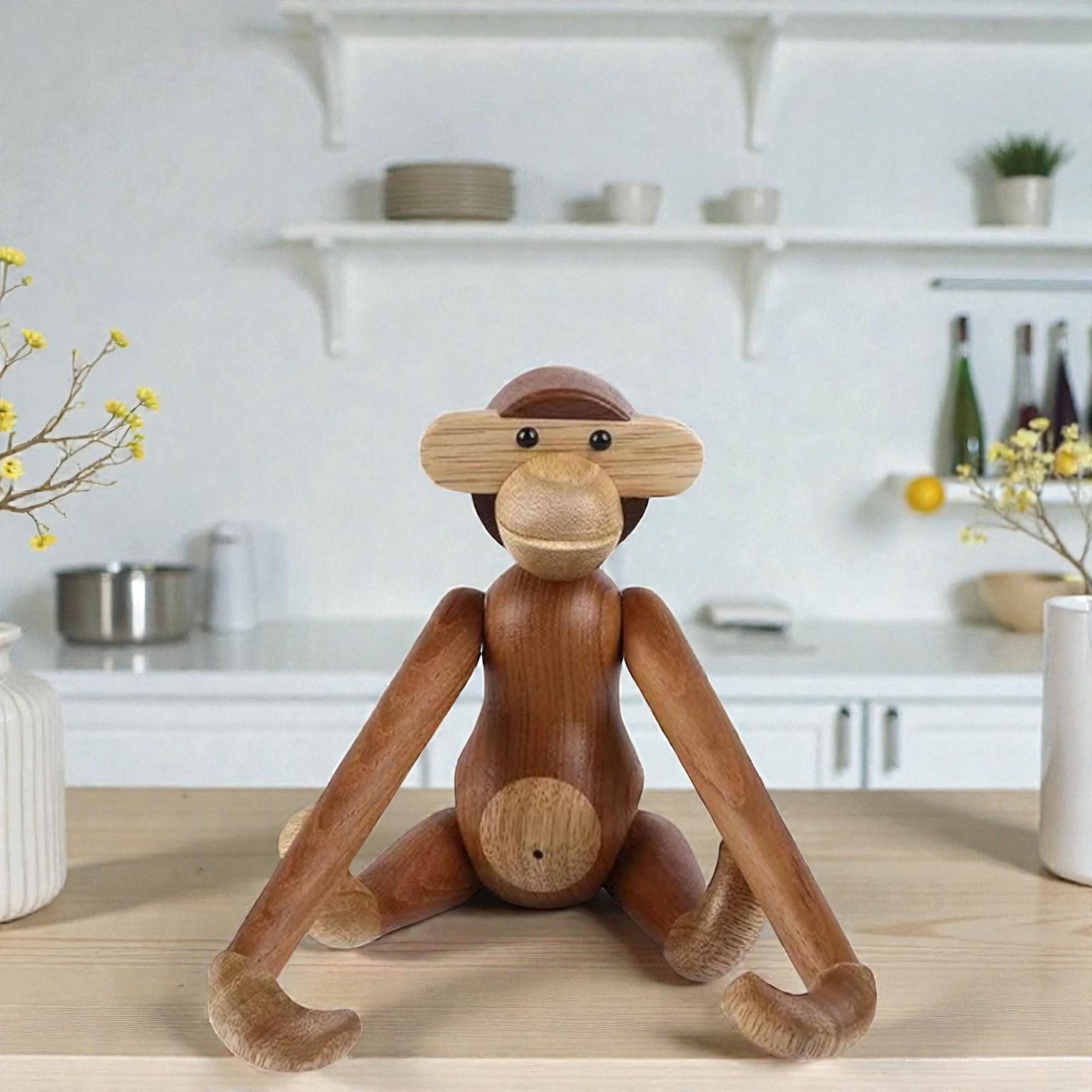 Mid-century Modern Wooden Monkey Sculpture, Danish Scandinavian