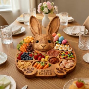 Easter Bunny Charcuterie Board, Wooden Rabbit Cheese Platter, Spring Party Snack Board, Ester Gift