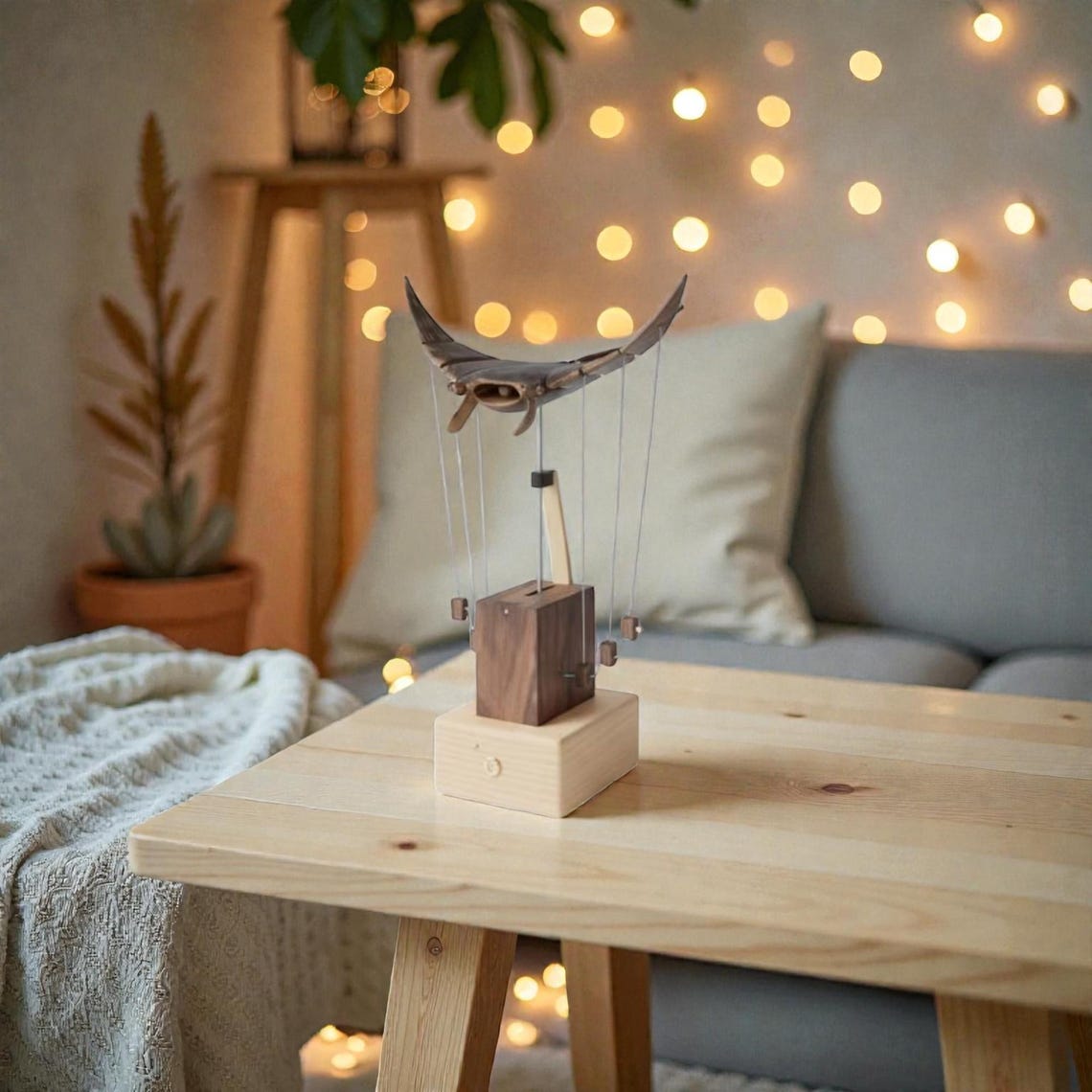Wooden Manta Ray Kinetic Sculpture, Mechanical Moving Desk Toy, Wooden ...