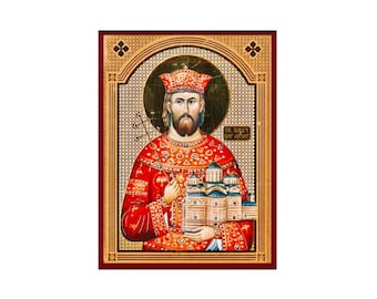 Icona di San Lazzaro di Serbia, arte ortodossa bizantina, vintage