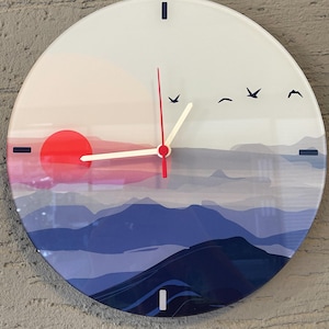 Mountain Landscape Plexiglass Clock | Japandi Modern Wall Art (12" / 30cm)