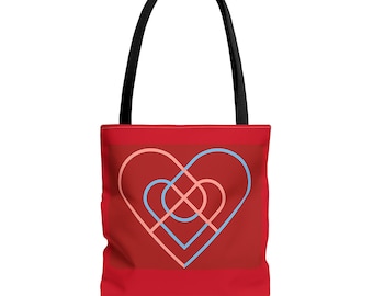 Interlocking Hearts Tote | Red Geometric Heart Design