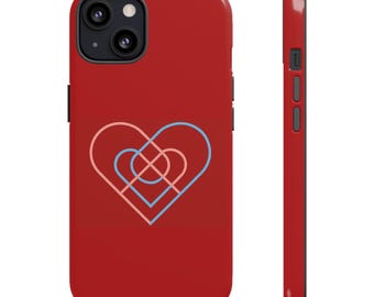 Interlocking Hearts phone case | Tough Case, red geometric heart design