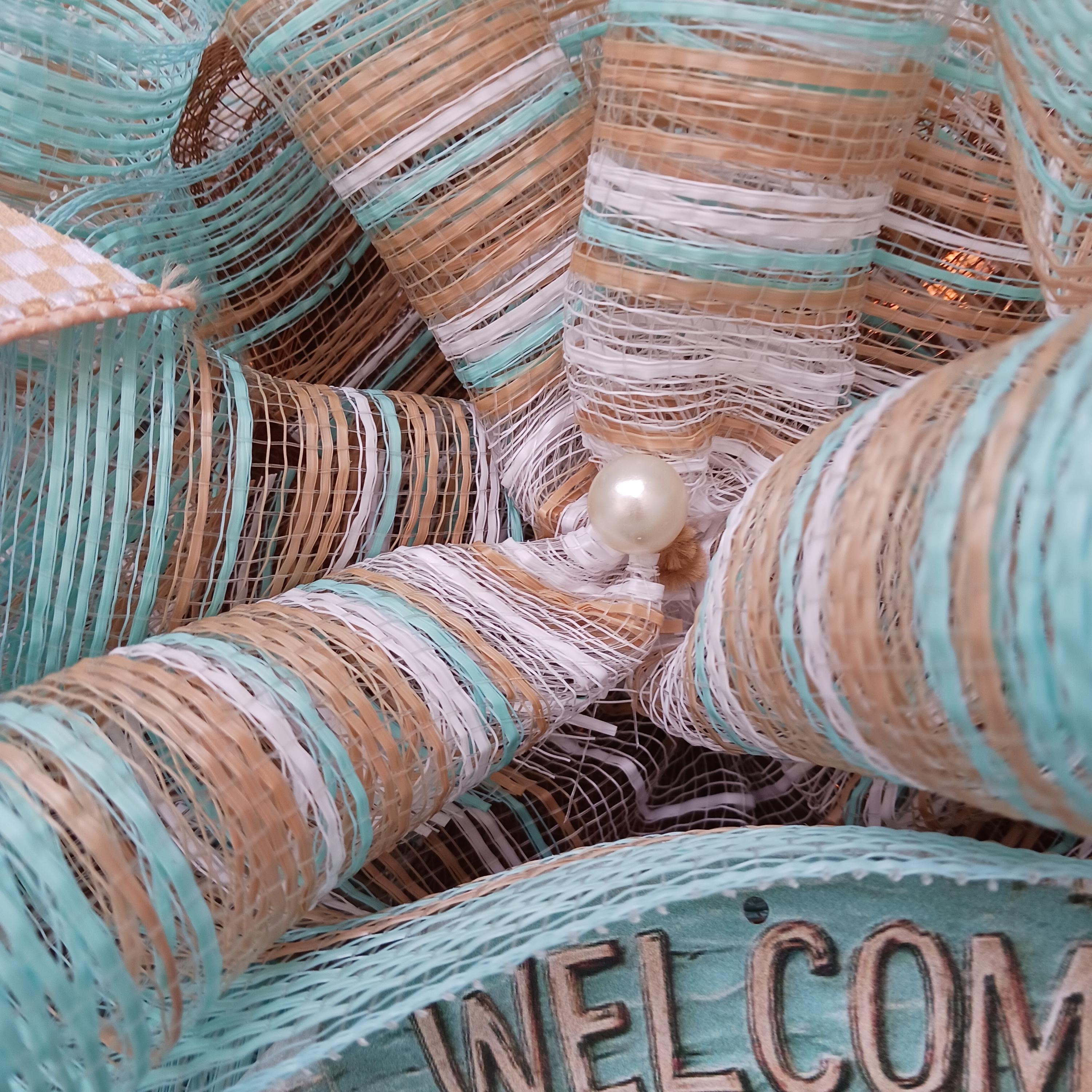 String Mesh Decor Beach Wreath Coastal Mesh Decor 24x10 Summer Porch Accent - Etsy