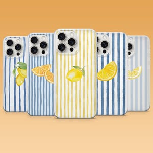 Lemon Stripes Handytasche Ästhetisch niedlich Sommerhülle für iPhone 17Pro, 17e, 16, 15, 14, 13, Samsung S26, S25, S24, A56, A16, Pixel 10a, 9Pro