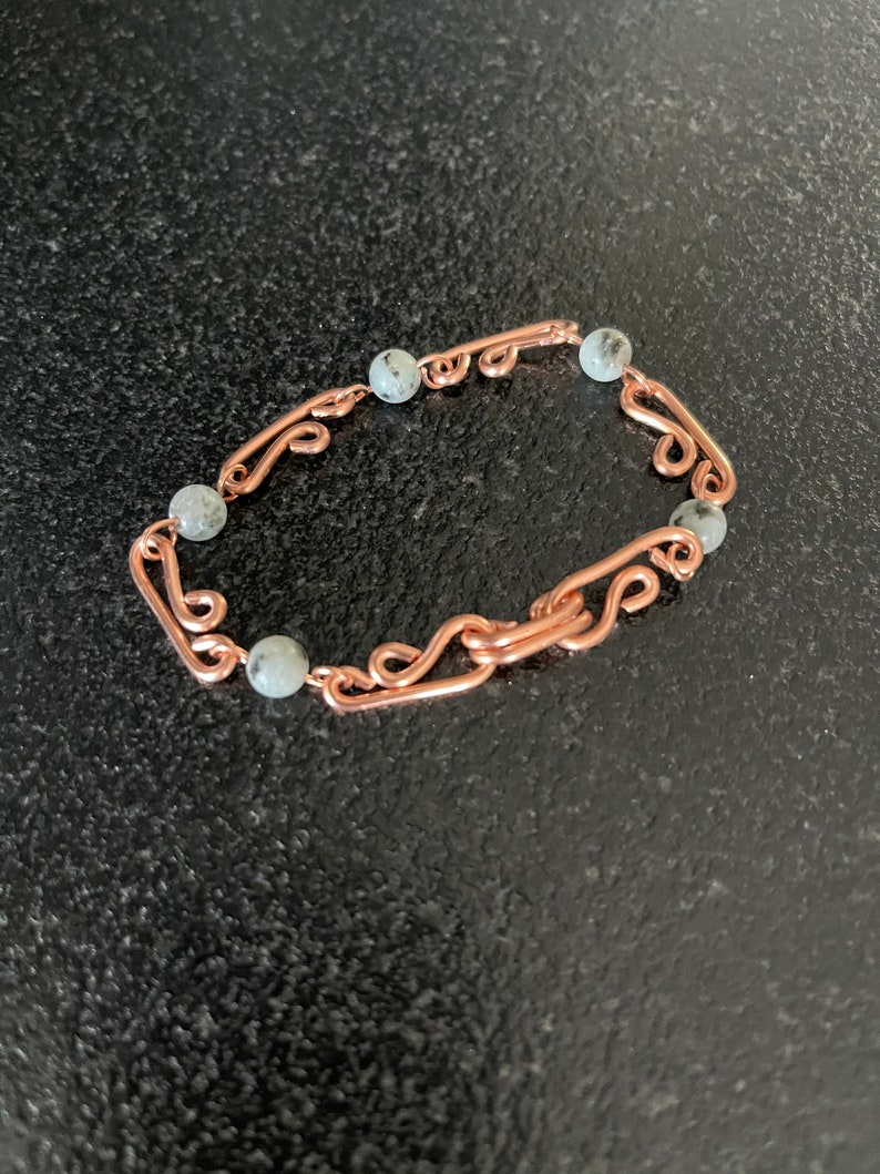 statement bracelet statement jewelry wide copper jewelry sesame Jasper bracelet wire stone bracelet chain copper bracelet link stone chain