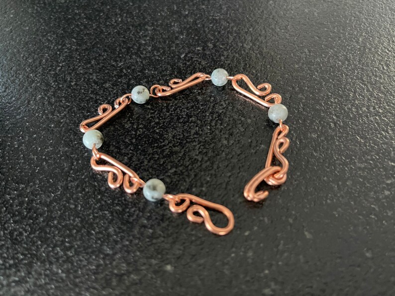 statement bracelet statement jewelry wide copper jewelry sesame Jasper bracelet wire stone bracelet chain copper bracelet link stone chain