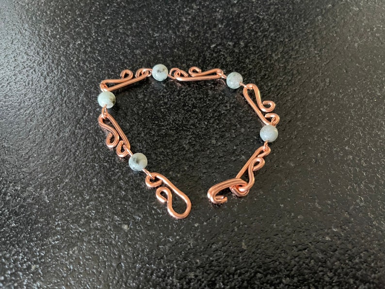 statement bracelet statement jewelry wide copper jewelry sesame Jasper bracelet wire stone bracelet chain copper bracelet link stone chain